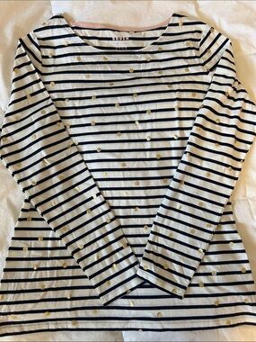 Boden Navy & White Striped Long-Sleeve Top with Gold Dots